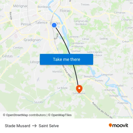 Stade Musard to Saint Selve map