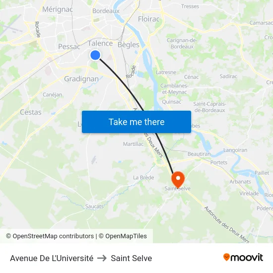 Avenue De L'Université to Saint Selve map