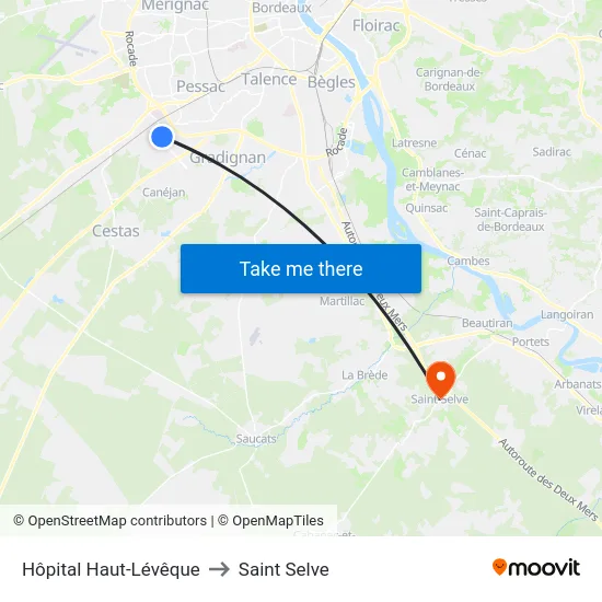 Hôpital Haut-Lévêque to Saint Selve map