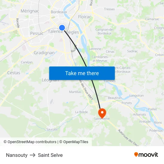 Nansouty to Saint Selve map