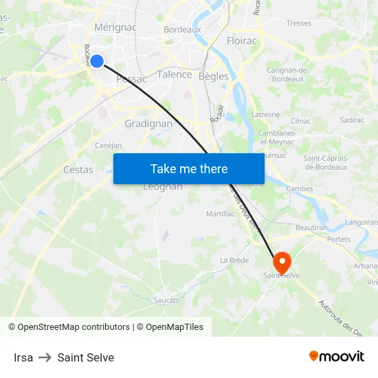 Irsa to Saint Selve map