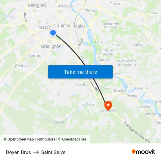 Doyen Brus to Saint Selve map