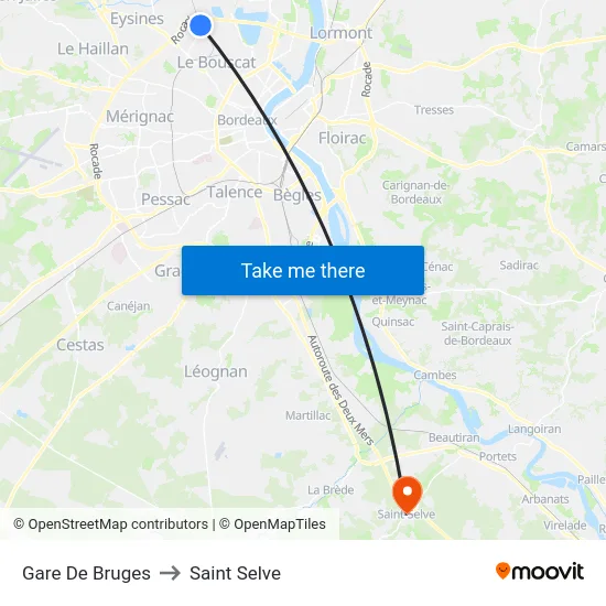 Gare De Bruges to Saint Selve map