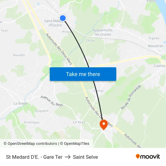 St Medard D'E. - Gare Ter to Saint Selve map