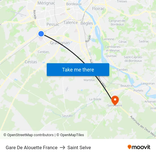 Gare De Alouette France to Saint Selve map