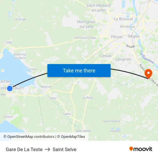 Gare De La Teste to Saint Selve map