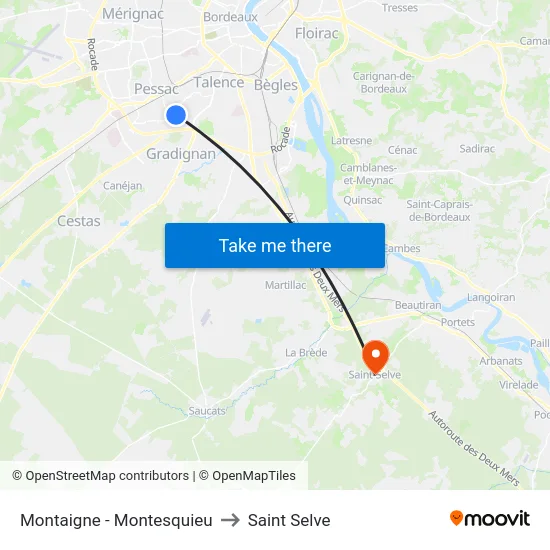 Montaigne - Montesquieu to Saint Selve map