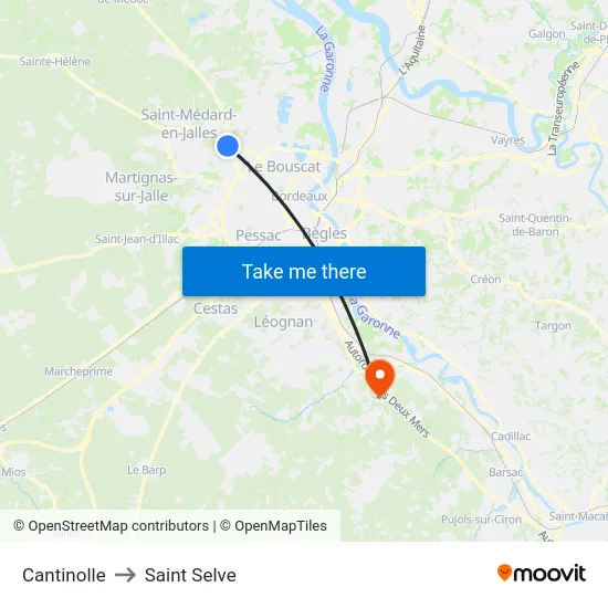 Cantinolle to Saint Selve map