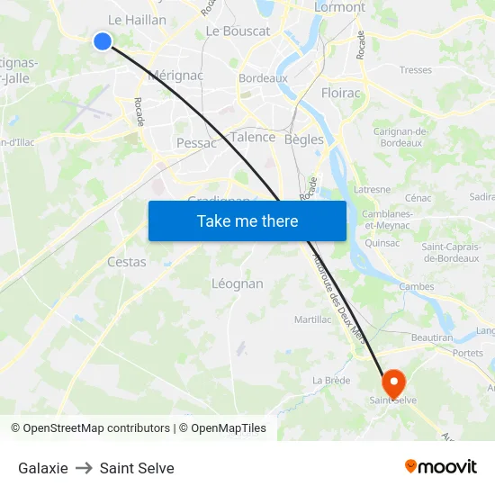 Galaxie to Saint Selve map