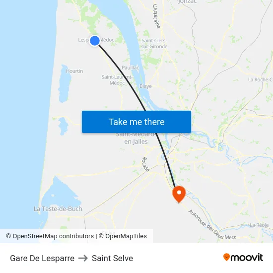 Gare De Lesparre to Saint Selve map