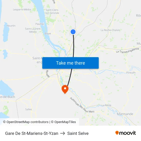 Gare De St-Mariens-St-Yzan to Saint Selve map
