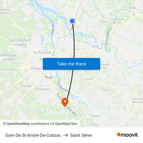 Gare De St-André-De-Cubzac to Saint Selve map