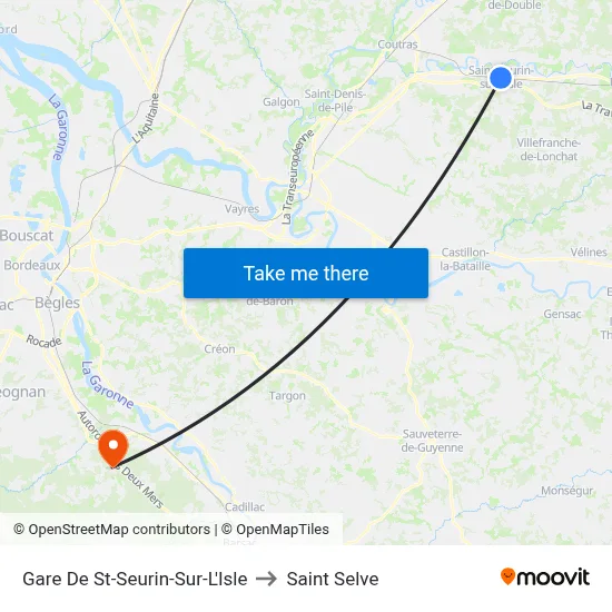 Gare De St-Seurin-Sur-L'Isle to Saint Selve map