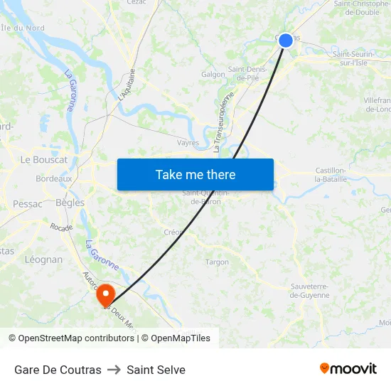 Gare De Coutras to Saint Selve map