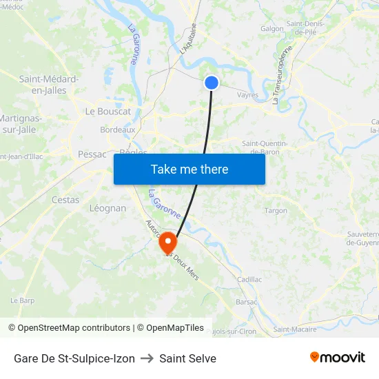 Gare De St-Sulpice-Izon to Saint Selve map