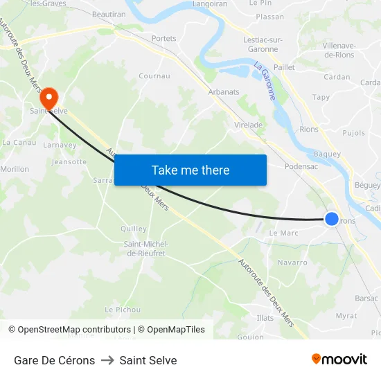 Gare De Cérons to Saint Selve map