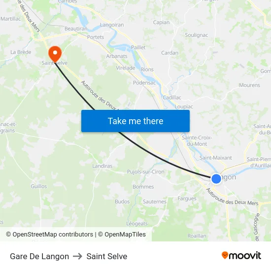 Gare De Langon to Saint Selve map