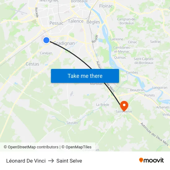 Léonard De Vinci to Saint Selve map