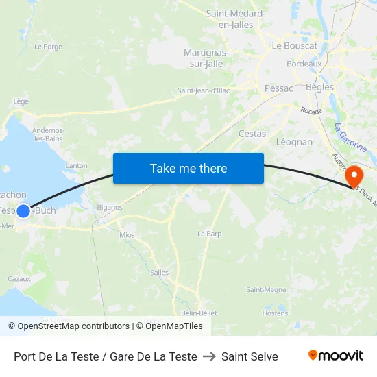 Port De La Teste / Gare De La Teste to Saint Selve map