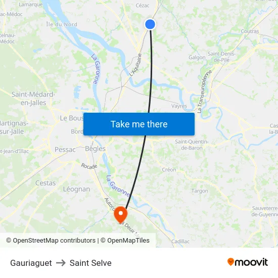 Gauriaguet to Saint Selve map