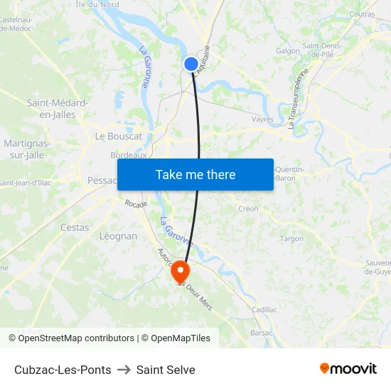 Cubzac-Les-Ponts to Saint Selve map
