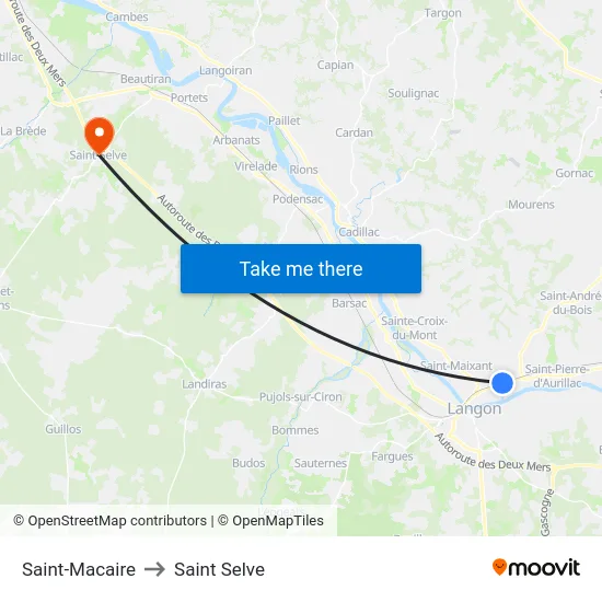 Saint-Macaire to Saint Selve map