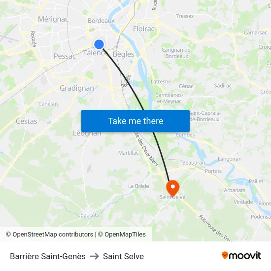 Barrière Saint-Genès to Saint Selve map