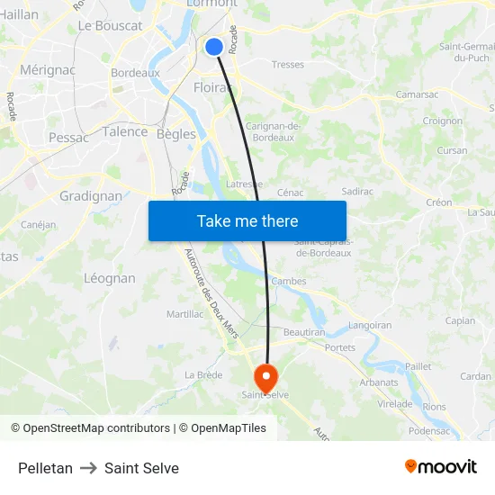 Pelletan to Saint Selve map