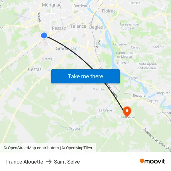 France Alouette to Saint Selve map