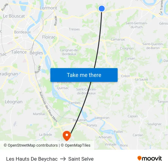 Les Hauts De Beychac to Saint Selve map