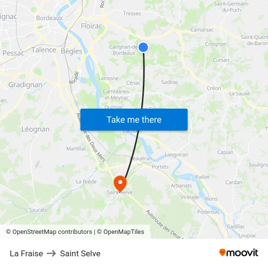 La Fraise to Saint Selve map