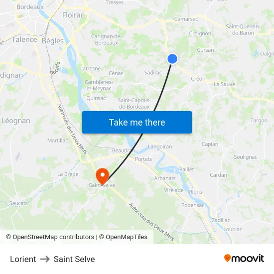 Lorient to Saint Selve map
