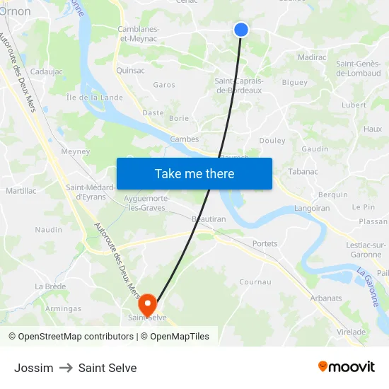 Jossim to Saint Selve map