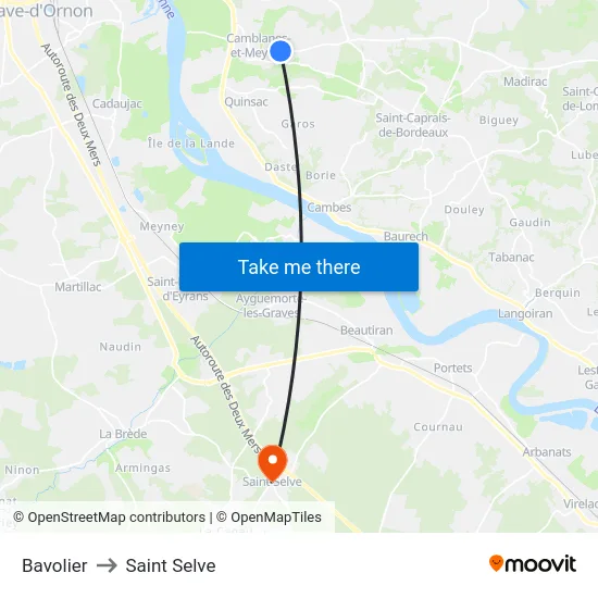 Bavolier to Saint Selve map