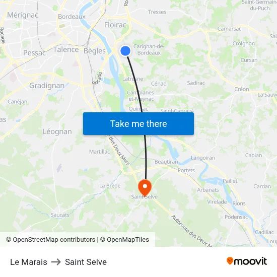 Le Marais to Saint Selve map