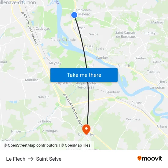 Le Flech to Saint Selve map