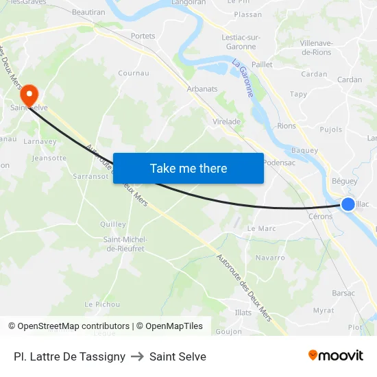 Pl. Lattre De Tassigny to Saint Selve map