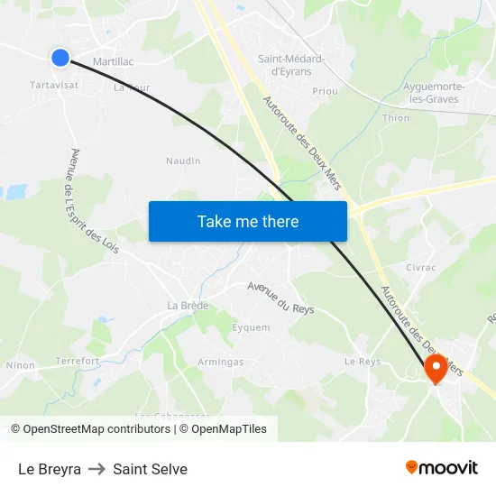 Le Breyra to Saint Selve map