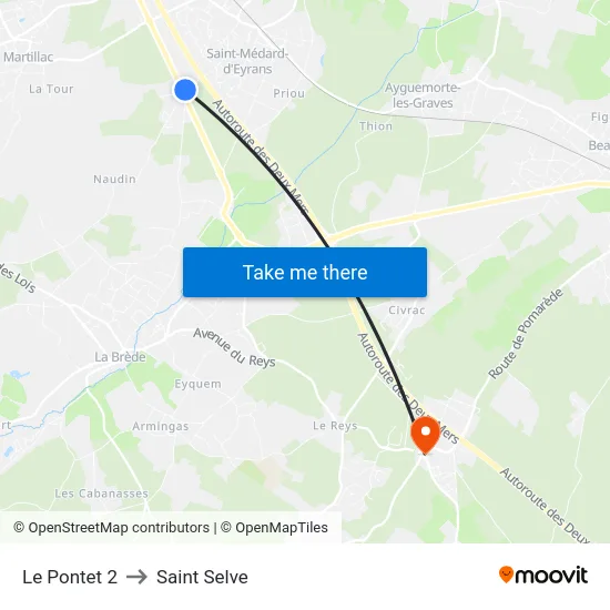 Le Pontet 2 to Saint Selve map