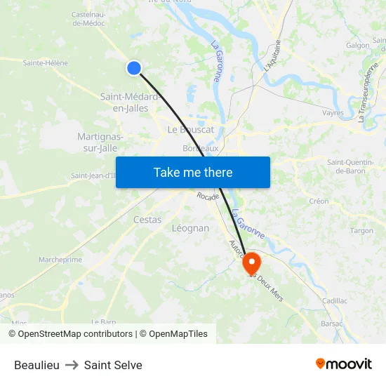 Beaulieu to Saint Selve map