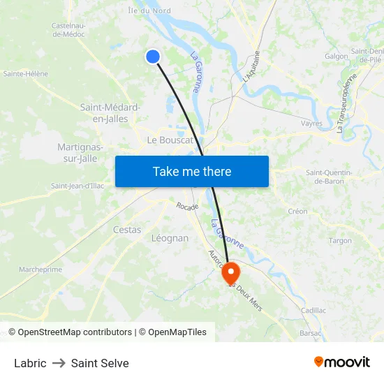 Labric to Saint Selve map