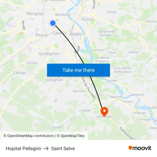 Hopital Pellegrin to Saint Selve map