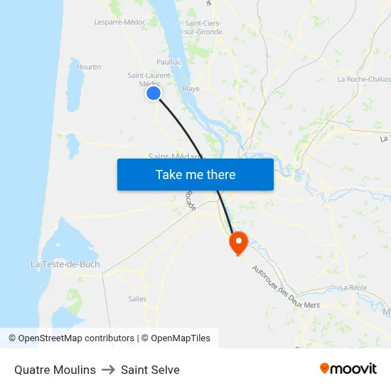 Quatre Moulins to Saint Selve map