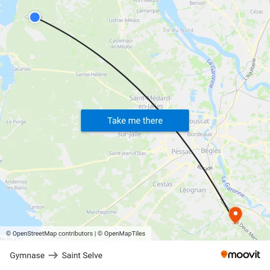 Gymnase to Saint Selve map