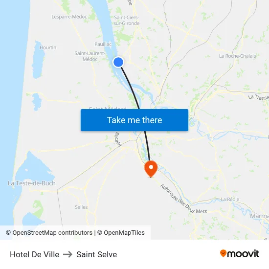 Hotel De Ville to Saint Selve map