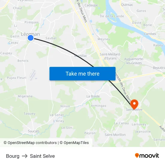 Bourg to Saint Selve map