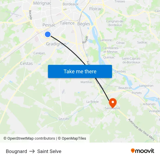 Bougnard to Saint Selve map