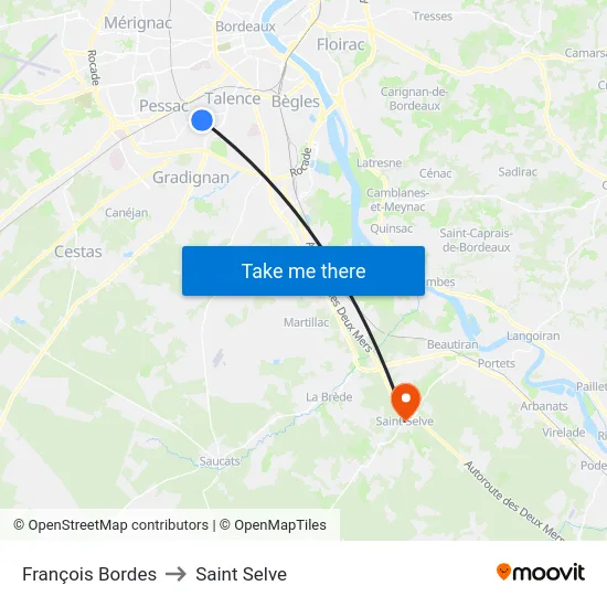 François Bordes to Saint Selve map