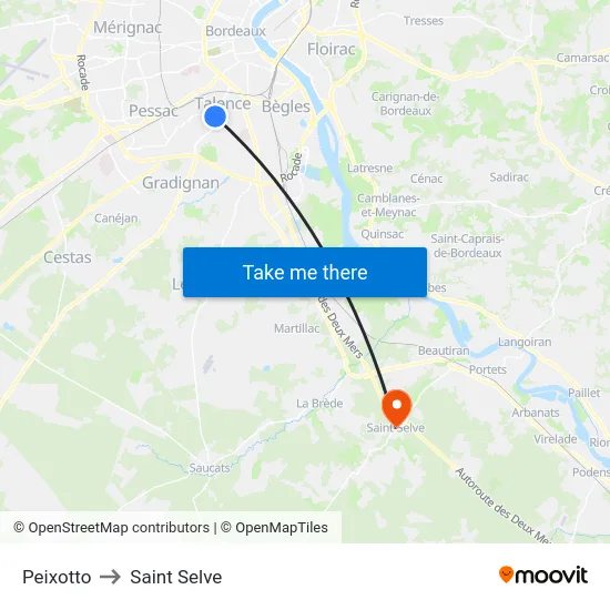 Peixotto to Saint Selve map