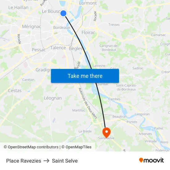 Place Ravezies to Saint Selve map